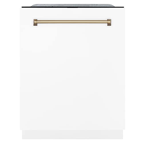 ZLINE Autograph Edition 24 "3rd Rack Top Touch Control Long Tub غسالة صحون باللون الأبيض غير اللامع مع مقبض برونزي شامباني ، 51dBa (DWMTZ-WM-24-CB) ZLINE Autograph Edition 24 "3rd Rack Top Touch Control Long Tub غسالة صحون باللون الأبيض غير اللامع مع مقبض برونزي شامباني ، 51dBa (DWMTZ-WM-24-CB)
