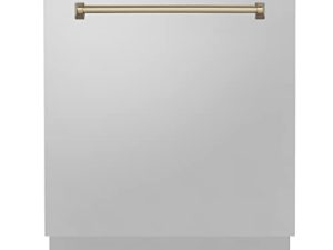 ZLINE Autograph Edition 24 "3rd Rack Rack Top Control Long Tub غسالة صحون من الفولاذ المقاوم للصدأ مع مقبض برونزي شمبانيا ، 51dBa (DWVZ-304-24-CB)