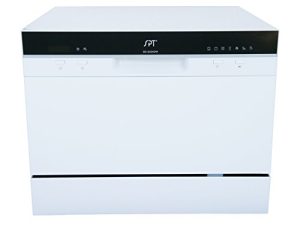 SPT SD-2224DW ENERGY STAR غسالة أطباق مدمجة مع تأخير بدء التشغيل - غسالة أطباق محمولة مع تصميم داخلي من الفولاذ المقاوم للصدأ و 6 وضعيات لرف سلة فضيات للشقة والمكتب والمطبخ المنزلي ، أبيض