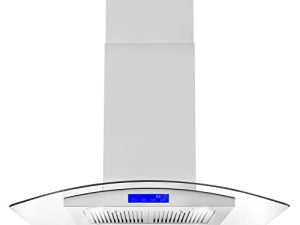 COSMO 668ICS900 شفاط مدى الجزيرة 36 بوصة مع 380 CFM ، 3 سرعات ، مجاري الهواء ، فلاتر دائمة ، أدوات تحكم ناعمة الملمس ، مصابيح LED ، غطاء زجاجي منحني من الفولاذ المقاوم للصدأ