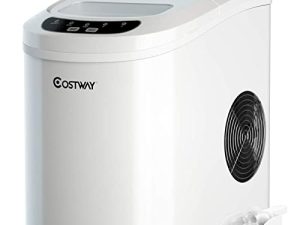 COSTWAY صانع ثلج على سطح الطاولة ، 26LBS / 24H آلة صنع الثلج المحمولة والمدمجة ، مكعبات الثلج جاهزة في 6 دقائق ، صانع ثلج كهربائي صغير عالي الكفاءة مع مغرفة ثلج للمنزل والمكتب والمكتب ، أبيض