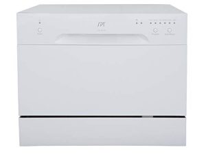 SPT SD-2213W ENERGY STAR غسالة أطباق مدمجة مع سطح من الفولاذ المقاوم للصدأ - غسالة أطباق محمولة مع تصميم داخلي من الفولاذ المقاوم للصدأ و 6 أوضاع لرف سلة فضيات للشقة والمكتب والمطبخ المنزلي ، أبيض