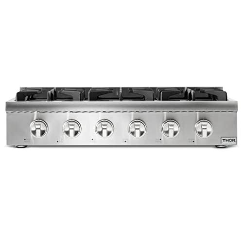 Thorkitchen Pro-Style Gas Rangetop مع 6 شعلات محكمة الغلق مقاس 36 بوصة ، ستانلس ستيل HRT3618U Thorkitchen Pro-Style Gas Rangetop مع 6 شعلات محكمة الغلق مقاس 36 بوصة ، ستانلس ستيل HRT3618U