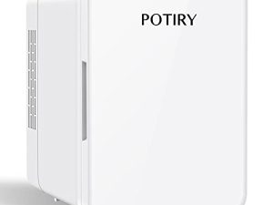 ثلاجة صغيرة Potiry ، 4 لتر / 6can AC / DC مبرد حراري محمول وثلاجة صغيرة لتدفئة غرفة النوم والسيارة والمنزل والسفر والعناية بالبشرة وأدوية المشروبات (أبيض)