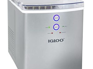 آلة صنع الثلج Igloo Premium Countertop ، صانع ثلج محمول ، تنتج 33 رطلاً. خلال 24 ساعة. مع مكعبات ثلج جاهزة في 6-8 دقائق ، تأتي مع مغرفة ثلج وسلة ، فضي ،