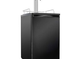 Ivation بالحجم الكامل Kegerator | موزع بيرة مزدوج الصنبور ومبرد عالمي للمشروبات | أسطوانة مثبتة على ثاني أكسيد الكربون وتحكم في درجة الحرارة وصينية تقطير وسكة | يناسب 1/2 برميل ، 1/4 حصان ، (2) 1/6 Kegs (أسود)