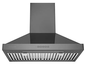 Hauslane | Chef Series 30 "WM-590 | أسود من الفولاذ المقاوم للصدأ مقاوم لبصمات الأصابع والتلطخ | مروحة مطبخ مثبتة على الحائط بثلاث سرعات | مرشحات حاجز سهلة التنظيف ، LED | خيارات مجاري أو بدون مجاري