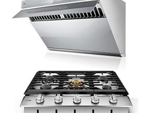 FOTILE Range Hood Under Cabinet Kitchen Stainless Steel Wall Mount with LED Light (Silver Grey Cooktop Bundle ، 30 inches)