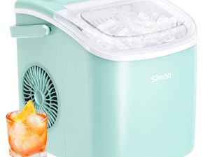 Silonn Countertop Ice Maker ، 9 مكعبات جاهزة في 6 دقائق ، 26 رطلاً في 24 ساعة ، آلة صنع الثلج ذاتية التنظيف مع مغرفة ثلج وسلة ، مقاسان من الثلج الرصاصي للمطبخ المنزلي وحفلات البار ، أخضر (SLIM09)