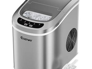 COSTWAY صانع ثلج على سطح الطاولة ، 26LBS / 24H آلة صنع الثلج المحمولة والمدمجة ، مكعبات الثلج جاهزة في 6 دقائق ، صانع ثلج كهربائي صغير عالي الكفاءة مع مغرفة ثلج للمنزل والمكتب والمطبخ ، فضي