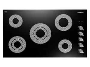 COSMO COS-365ECC موقد كهربائي زجاجي سيراميكي مع 4 شعلات ، عنصر ثنائي المنطقة ، ضوء مؤشر السطح الساخن ومقابض تحكم ، 36 بوصة ، أسود