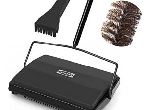 JEHONN Carpet Floor Sweeper Manual with Horsehair، Non Electric Quite Rug Roller Brush Push for Cleaning شعر الحيوانات الأليفة ، الحطام السائب ، الوبر (أسود)