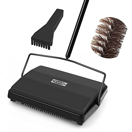 JEHONN Carpet Floor Sweeper Manual with Horsehair، Non Electric Quite Rug Roller Brush Push for Cleaning شعر الحيوانات الأليفة ، الحطام السائب ، الوبر (أسود) JEHONN Carpet Floor Sweeper Manual with Horsehair، Non Electric Quite Rug Roller Brush Push for Cleaning شعر الحيوانات الأليفة ، الحطام السائب ، الوبر (أسود)