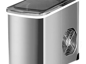 آلة صنع الثلج من SOUKOO للكونترتوب ، وظيفة التنظيف الذاتي ، آلة صنع الثلج المحمولة 26.5 رطلاً / 24 ساعة ، 9 مكعبات جاهزة في 6 دقائق ، صانع مكعبات الثلج المدمجة مع مغرفة الثلج وسلة للمطبخ المنزلي ، شريط المكتب ...