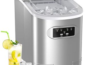 آلة صنع الثلج من Silonn Ice ، 26 رطلاً في 24 ساعة ، 9 مكعبات جاهزة في 6 دقائق ، صانع ثلج صغير التنظيف الذاتي مع مغرفة ثلج وسلة ، فضي رمادي (SLIM07)