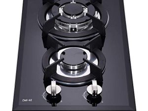 موقد غاز Deli-kit 12 بوصة يعمل بالغاز ثنائي الوقود محكم الإغلاق 2 شعلة من الزجاج المقسى موقد غاز مسطح DK123-A01S موقد غاز أسود موقد غاز
