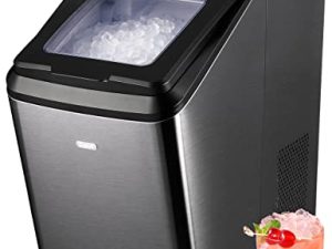 Gevi Nugget Ice Maker كونترتوب مع عزل سميك | آلة صنع مكعبات الثلج ذات التنظيف الذاتي | بهدوء صنع الحد الأقصى 29 رطل / يوم | غلاف من الستانلس ستيل | تصميم محمول للمطبخ المنزلي (GIMN-1102 أسود)