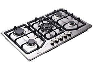 موقد غاز Deli-kit 34 بوصة ، موقد غاز مزدوج ، 5 شعلات من الفولاذ المقاوم للصدأ ، موقد غاز DK258-A05