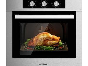 COSTWAY 24 "فرن جدار واحد ، فرن حائط كهربائي مدمج بسعة 2.47 قدم مكعب ، 5 وظائف طهي ، شواية 360 درجة ومؤقت ، فرن مدمج 2300 وات من الفولاذ المقاوم للصدأ مع مقابض ميكانيكية
