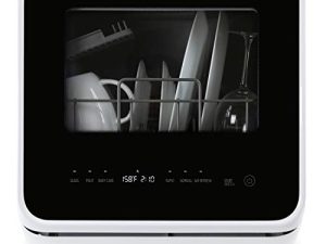 Farberware FDW05ASBWHA غسالة صحون محمولة بالكامل مع خزان مياه مدمج 5 لتر ، 5 برامج ، رعاية الطفل ، غسيل زجاجي وفواكه - أسود / أبيض