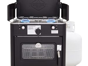 Hike Crew Outdoor Gas Camping Oven مع حقيبة حمل | موقد وفرن محمول 2 في 1 يعمل بالبروبان مع نطاق موقد موقد 2 ، إشعال تلقائي ، إغلاق آمن للحرارة الزائدة ، ميزان حرارة مدمج ، منظم خرطوم