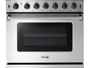 نطاق الغاز الاحترافي القائم على طراز Thor Kitchen 36 بوصة مع 6.0 قدم مكعب. فرن ، 6 شعلات ، من الستانلس ستيل - طقم تحويل LRG3601U + LP