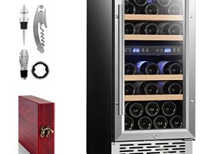 ثلاجات مبردة النبيذ الأنيقة من VINERIE مقاس 15 بوصة ، 30 زجاجة مدمجة ثنائية المنطقة أو ثلاجة قائمة بذاتها مع ضاغط ترقية وباب زجاجي مقسّى ، 41F-73F تحكم رقمي في درجة الحرارة