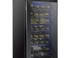 ثلاجة SCHMECKE 28 زجاجة بضاغط مبرد للنبيذ مع قفل - قبو نبيذ كبير قائم بذاته - 41f-64f ثلاجة نبيذ رقمية للتحكم في درجة الحرارة للأحمر أو الأبيض أو الشمبانيا أو النبيذ الفوار - أسود
