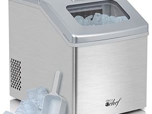 Deco Chef 40LB صانعة ثلج على سطح الطاولة للمنزل والمكتب والحانات والحفلات ، تصنع مكعبات كبيرة جدًا ، 2.4 رطل من الثلج كل 15-20 دقيقة ، تنظيف ذاتي ، مؤشر LCD ، حجم مكعب قابل للتعديل ، فولاذ مقاوم للصدأ