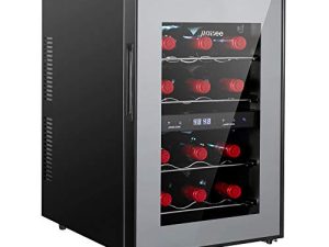 مبرد نبيذ ثنائي المنطقة من maisee ، 12 زجاجة صغيرة مبرد نبيذ صغير ، ثلاجة 45f-65f لـ Reds White Wine Champagne متألقة في المنزل والمكتب والمطبخ وغرفة النوم (12 زجاجة)