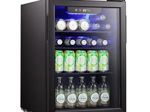 Antarctic Star Mini Fridge-100 يمكن المشروبات ثلاجة مشروبات مبرد نبيذ باب زجاجي أمامي شفاف مشروب صغير يعمل باللمس لصودا البيرة بار مكتب المنزل 2.6 قدم مكعب