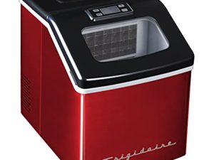 صانع Frigidaire EFIC452-SSRED XL ، ينتج 40 رطلاً. مكعبات ثلج مربعة شفافة في اليوم من الفولاذ المقاوم للصدأ والأحمر