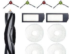 11 قطعة مجموعة ملحقات من أجل Ecovacs Deebot X1 Omni / Ecovacs Deebot X1 Turbo قطع غيار المكنسة الكهربائية بما في ذلك فرشاة رئيسية و 2 فلاتر HEPA 4 فراشي جانبية 4 وسادات ممسحة