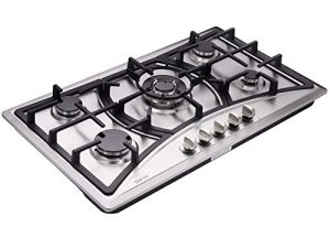 موقد غاز Deli-kit 34 بوصة ، موقد غاز مزدوج ، 5 شعلات من الفولاذ المقاوم للصدأ ، موقد غاز DK258-A07 ، طباخ غاز