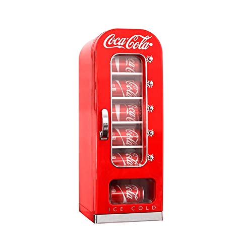 Coca-Cola Exclusive New Retro Vending Machine Style 10 Can Mini Fridge ، 12V DC / 110V AC مع نافذة عرض طويلة للمنزل ، النوم ، المكتب ، غرفة الألعاب Coca-Cola Exclusive New Retro Vending Machine Style 10 Can Mini Fridge ، 12V DC / 110V AC مع نافذة عرض طويلة للمنزل ، النوم ، المكتب ، غرفة الألعاب