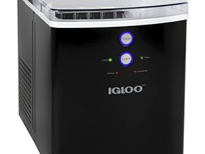 آلة صنع الثلج الكهربائية المحمولة الأوتوماتيكية ذات السعة الكبيرة من Igloo ، 33 رطلاً في 24 ساعة ، 9 مكعبات ثلج جاهزة في 7 دقائق ، مع مغرفة ثلج وسلة ، مصابيح LED مضيئة