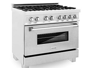 ZLINE 36 "4.6 قدم مكعب نطاق الوقود المزدوج مع موقد غاز وفرن كهربائي في DuraSnow مع خيارات الألوان (RAS-SN-36) (الفولاذ المقاوم للصدأ DuraSnow)
