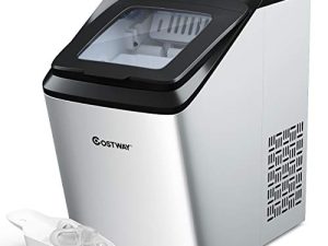 COSTWAY صانعة ثلج على سطح الطاولة ، 33LBS / 24H آلة صنع الثلج المحمولة والمدمجة مع وظيفة التنظيف الذاتي ، مكعبات ثلج جاهزة في 7 دقائق ، تشمل مغرفة ثلج وسلة ، صانع ثلج Soinc للاستخدام الداخلي ، RV