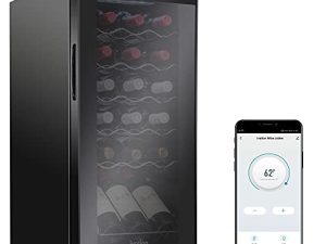 ثلاجة Ivation 18 Bottle Compressor Wine Cooler مع نظام تبريد Wi-Fi Smart App Control | ثلاجة قبو نبيذ كبيرة قائمة بذاتها للشمبانيا البيضاء الحمراء أو الباب الزجاجي الأسود المتلألئ والقفل