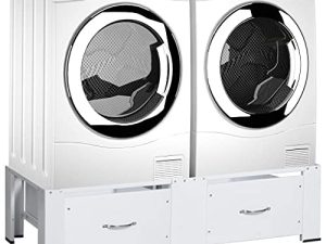 حامل الغسالة المزدوج CHARMMA ، قاعدة الغسيل للغسالة والمجفف مع درج تخزين الغسيل القابل للسحب ، يرفع الغسالة والمجفف ، حامل فولاذي ، حامل شديد التحمل يصل إلى 440 رطلاً (200 كجم)