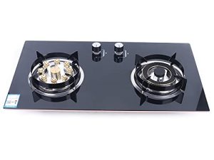 CNCEST 73X41cm موقد غاز للمطبخ موقد علوي 2 شعلات زجاج مقسى مدمج LPG / NG موقد غاز أسود