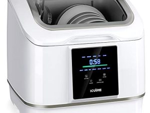 غسالة أطباق ICUIRE المحمولة ، 7 برامج غسيل ، تجفيف الهواء PTC ، مانع للتسرب ، نقع الفواكه والخضروات ، غسالة أطباق محمولة من الأعلى للشقق وصالات النوم و RVs