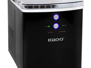 Igloo ICEB33BK آلة صنع ثلج كهربائية محمولة ذات سعة كبيرة ، 33 رطلاً في 24 ساعة ، 9 مكعبات ثلج جاهزة في 7 دقائق ، مع مغرفة ثلج وسلة ، أسود