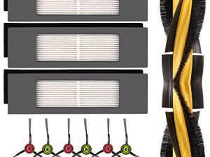 قطع غيار لمكنسة روبوت Ecovacs DEEBOT OZMO 920950 T8 AIVI Max T9 T5 N5 N7 N8 + N8 Pro Plus مجموعة ملحقات مكنسة كهربائية روبوت ، 1 فرشاة دوارة رئيسية ، 3 مرشحات HEPA ، 6 فرش جانبية