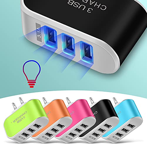 SuanlaTDS Luminous 3-Port Charger Charging Head، Macaron Colour Portable Charging Head لغرفة النوم والمكتب والمنزل SuanlaTDS Luminous 3-Port Charger Charging Head، Macaron Colour Portable Charging Head لغرفة النوم والمكتب والمنزل