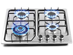 موقد غاز مدمج 22 × 20 بوصة ، 4 شعلات ، موقد من الفولاذ المقاوم للصدأ مع مجموعة تحويل NG / LPG ، حماية مزدوجة وسهل التنظيف (20 واط × 22 لتر)