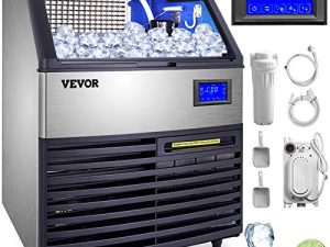 آلة صنع الثلج التجارية VEVOR ، 320LBS / 24H ETL المعتمدة آلة صنع الثلج تحت العداد آلة صنع الثلج مع ضاغط SECOP ، تخزين 77LBS ، مضخة تصريف المياه الكهربائية ، فلتر المياه ، 2 مغرفة متضمنة
